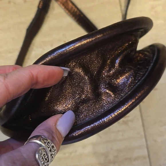 Anthropologie Metallic Copper Bronze 100% Sheep Leather Versatile Bag - Picture 3 of 10